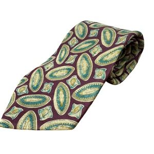 Today's Man‎ 100% Silk Necktie Made in Italy Purple Green Oval Pattern 58"